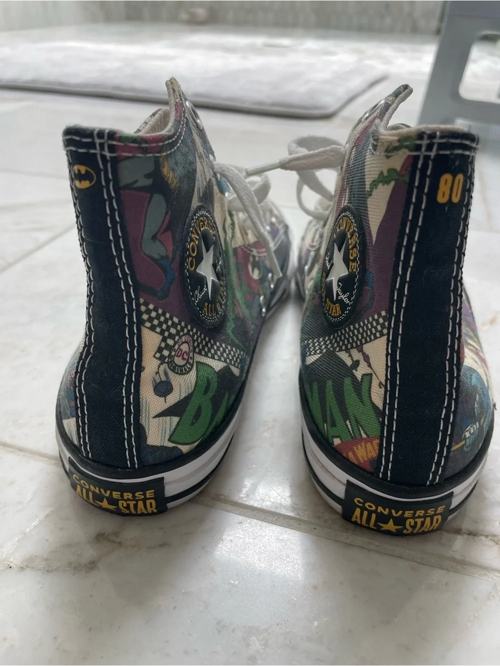 Batman X Converse Kids High-Top Sneakers in White and Multicolor Comic Print